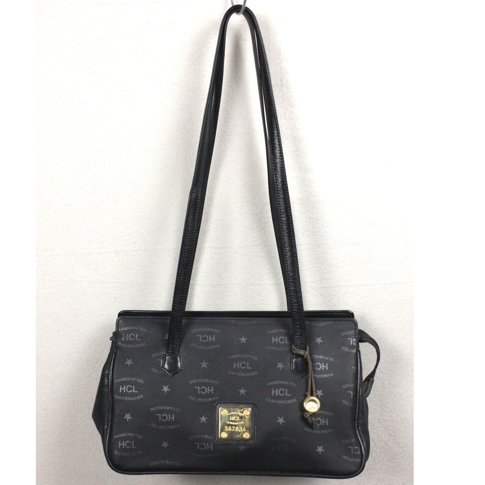Vintage HCL Monogram Leather East West Shoulder Bag Black Germany